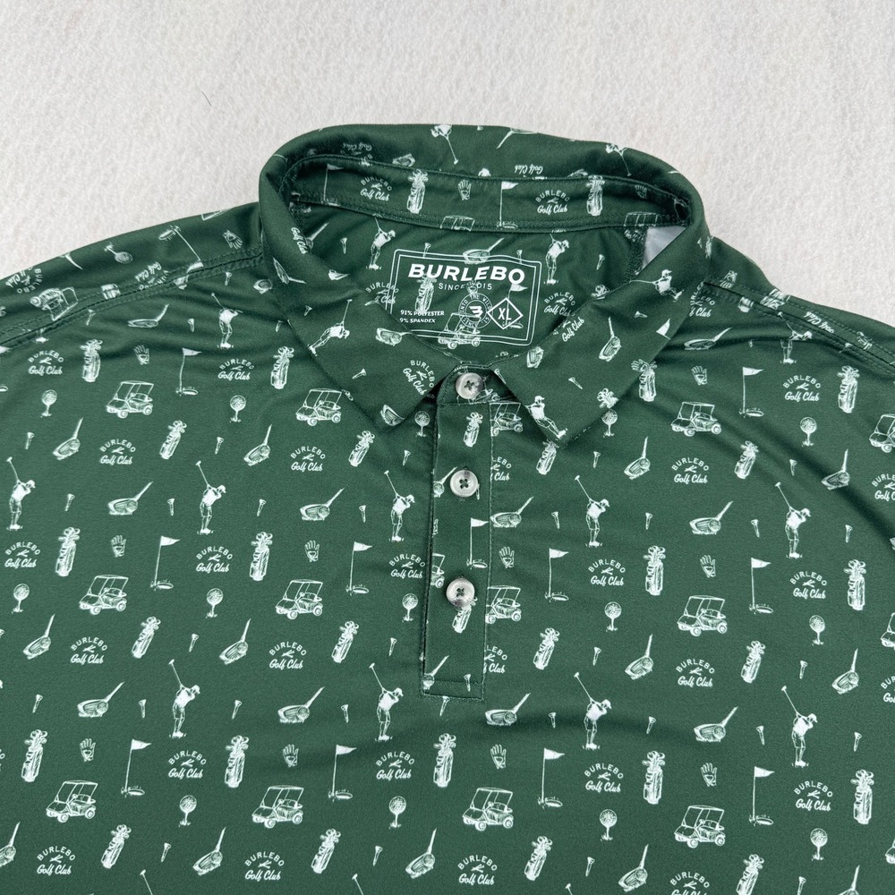 Burlebo Mens XL Golf Club Performance Polo Shirt Green All Over Print Stretch